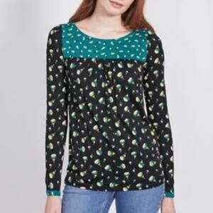 Boden Chepstow Jersey Top Womens Size 10 Navy & Teal Petal Floral Tencel Lyocell